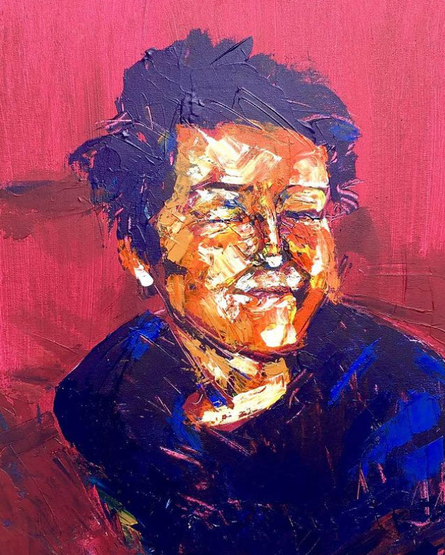 Abstract Face - Contemporary abstracted portrait featuring heavy textures and bright colors, Acrylic