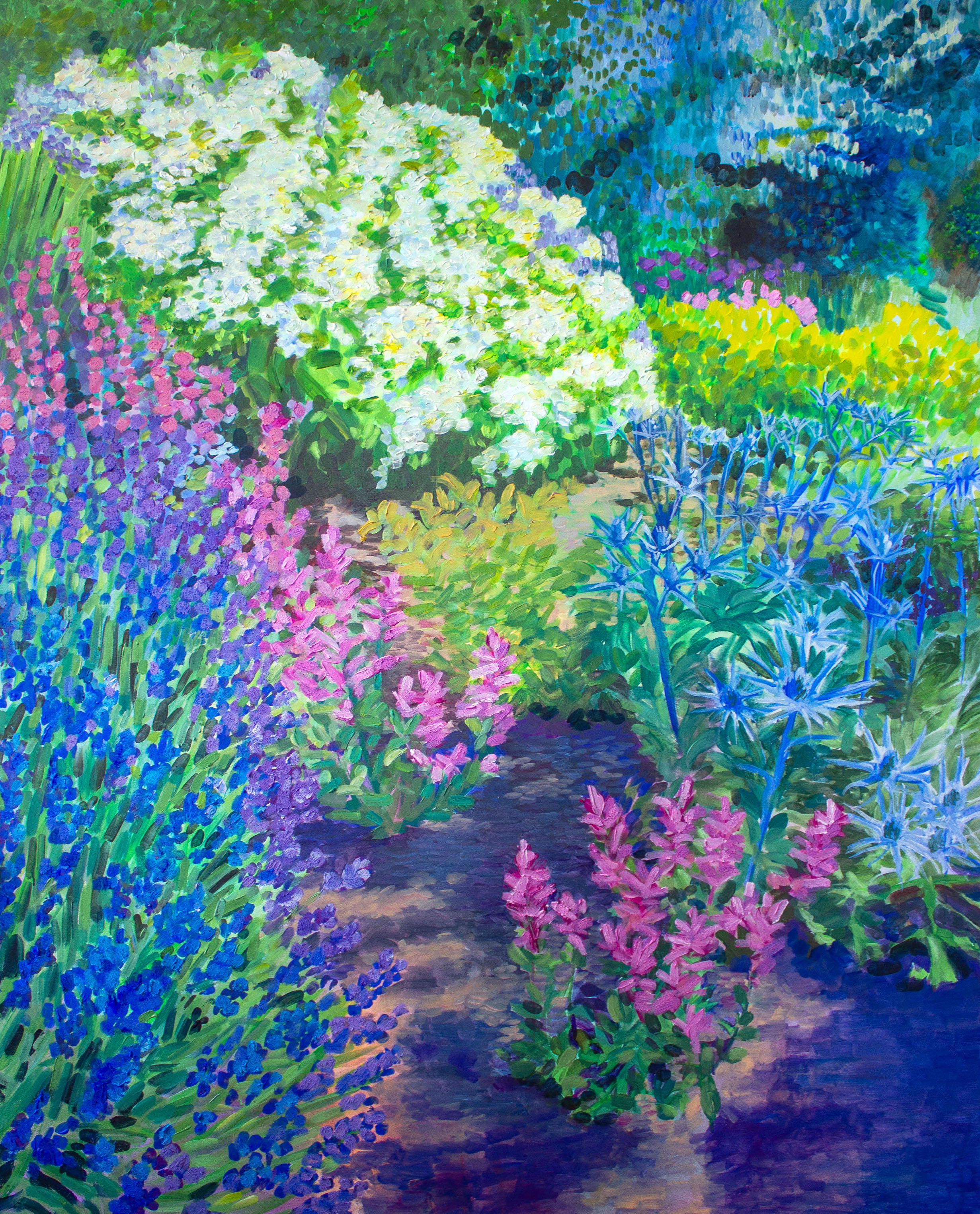 Bellevue Hydrangeas - Impressionistic painting of hyndrangeas in the Bellevue Botanical Garden, Acrylic