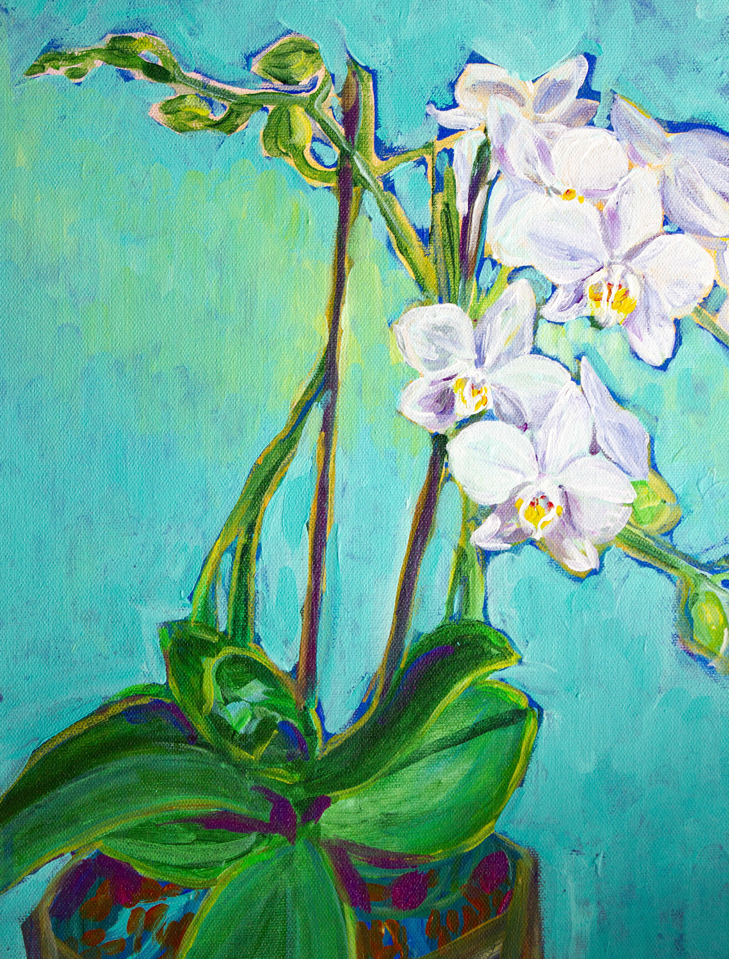 Second Bloom - Painting of white orchids that I got that made it to a second bloom for the first time ever., Acrylic