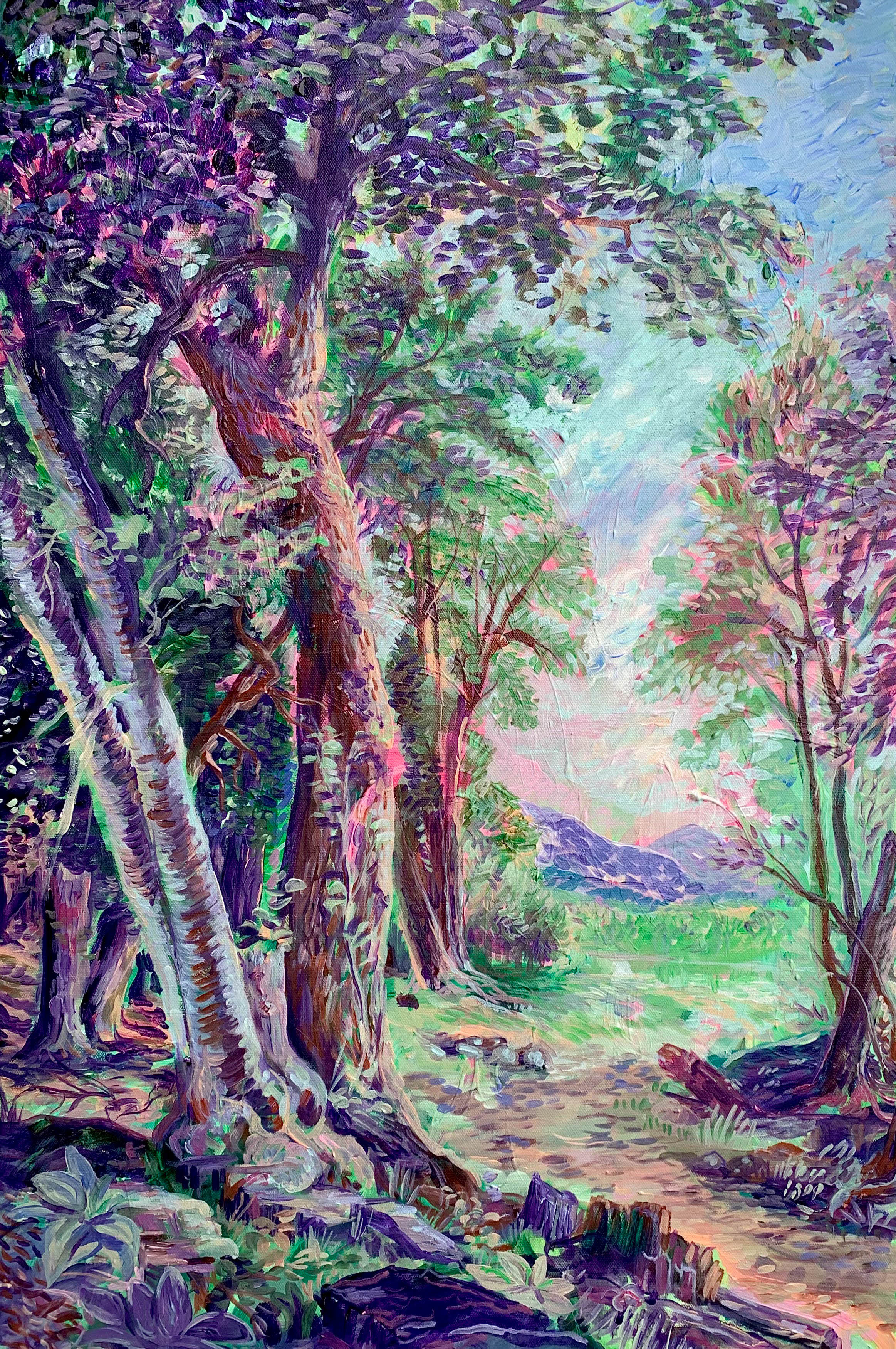 Purple Tree - Contemporary recreation of The Beeches by Asher Brown Durand. This version features bright purples and heavy texture, Acrylic